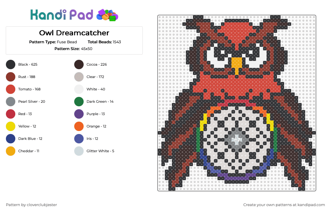 Owl Dreamcatcher - Fuse Bead Pattern by cloverclubjester on Kandi Pad - black,red,brown,beige