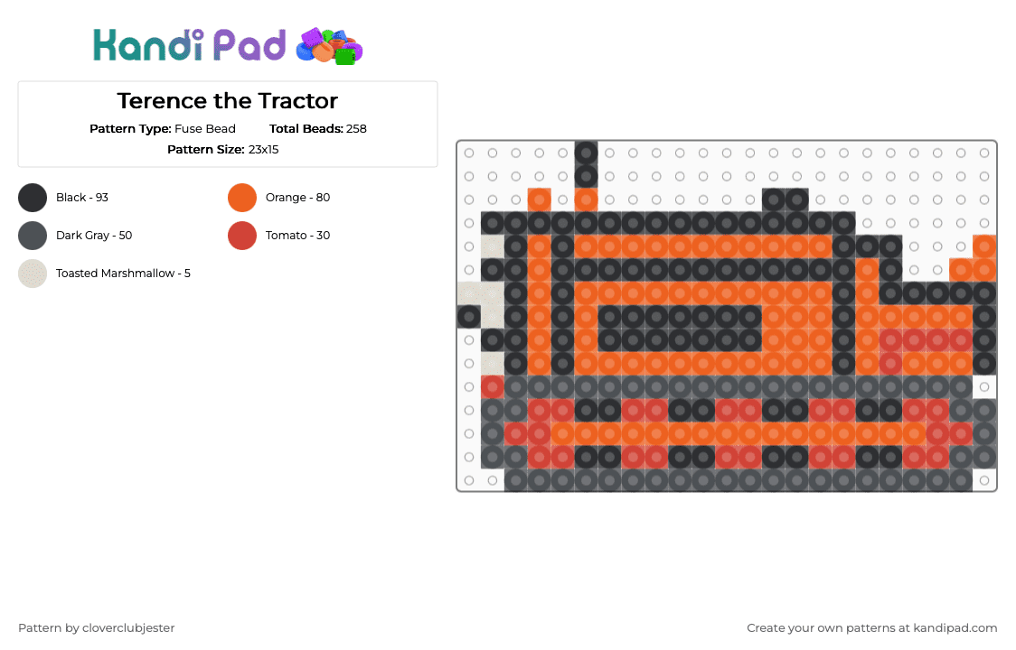 Terence the Tractor - Fuse Bead Pattern by cloverclubjester on Kandi Pad - gray,orange