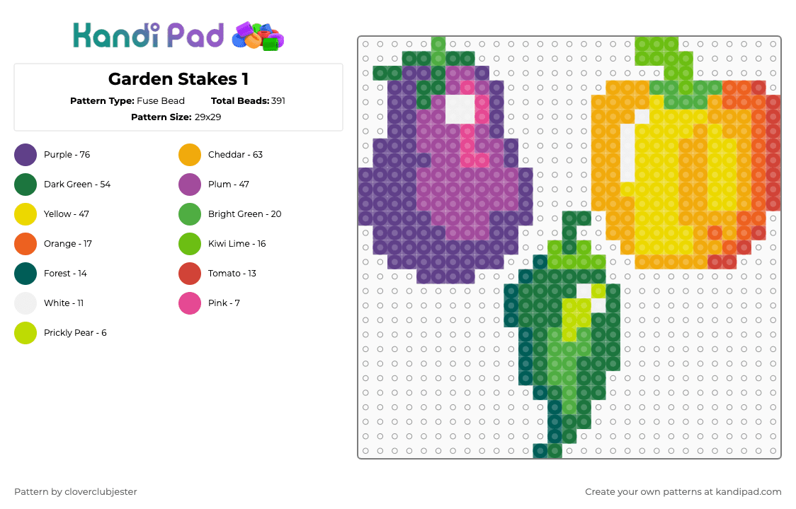 Garden Stakes 1 - Fuse Bead Pattern by cloverclubjester on Kandi Pad - green,purple,pink,orange