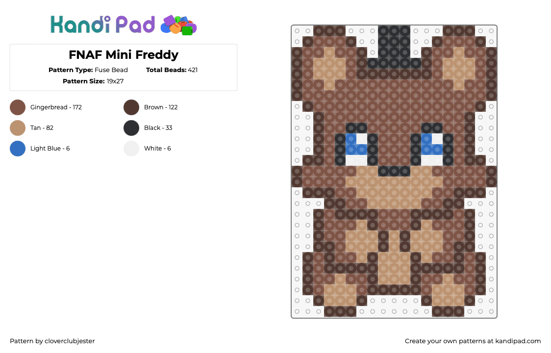 FNAF Mini Freddy - Fuse Bead Pattern by cloverclubjester on Kandi Pad - freddy fazbear,teddy,fnaf,five nights at freddys,video game,cute,chibi,character