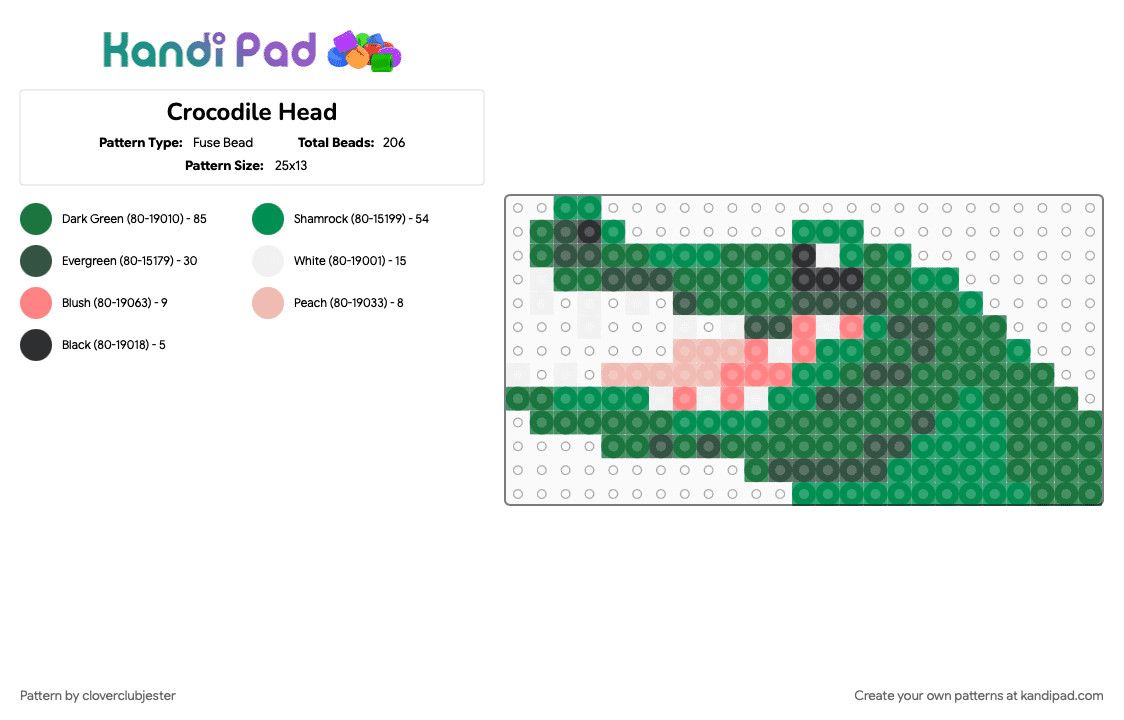 Crocodile Head - Fuse Bead Pattern by cloverclubjester on Kandi Pad - green