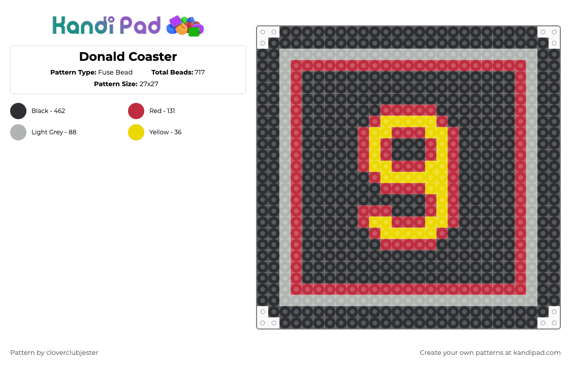 Donald Coaster - Fuse Bead Pattern by cloverclubjester on Kandi Pad - black,beige,red