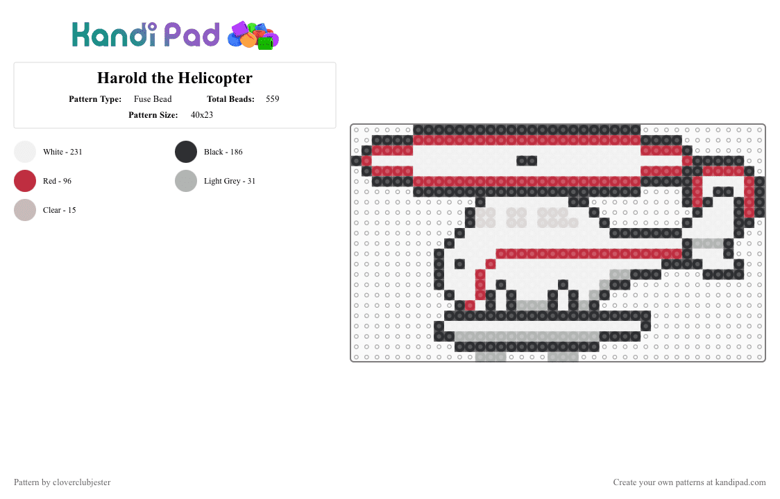 Harold the Helicopter - Fuse Bead Pattern by cloverclubjester on Kandi Pad - beige, red, white