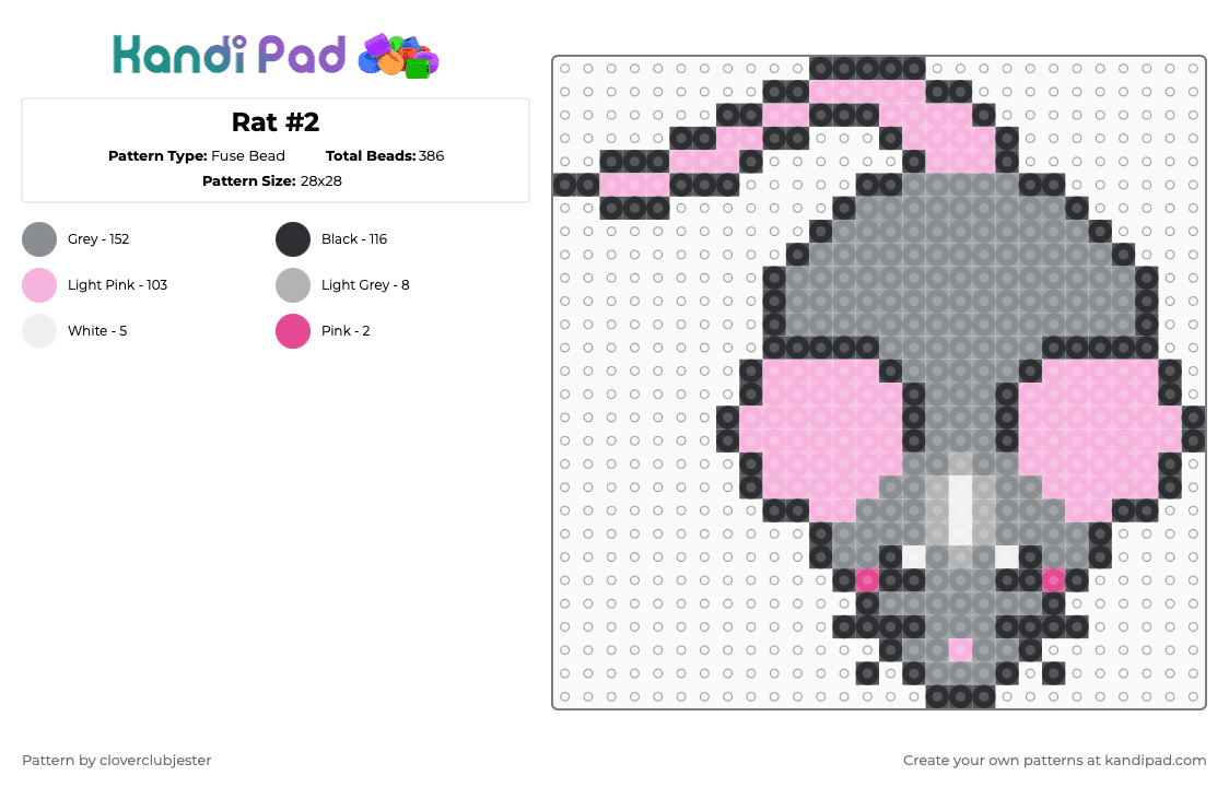 Rat #2 - Fuse Bead Pattern by cloverclubjester on Kandi Pad - pink,gray