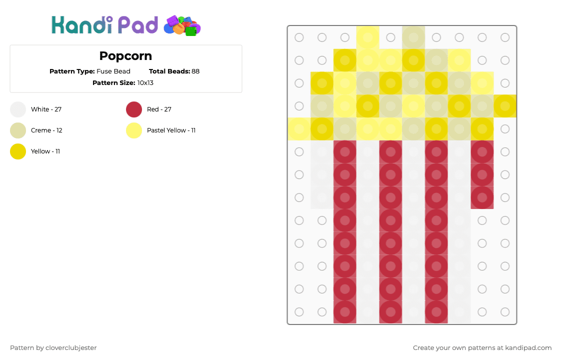 Popcorn - Fuse Bead Pattern by cloverclubjester on Kandi Pad - red,yellow