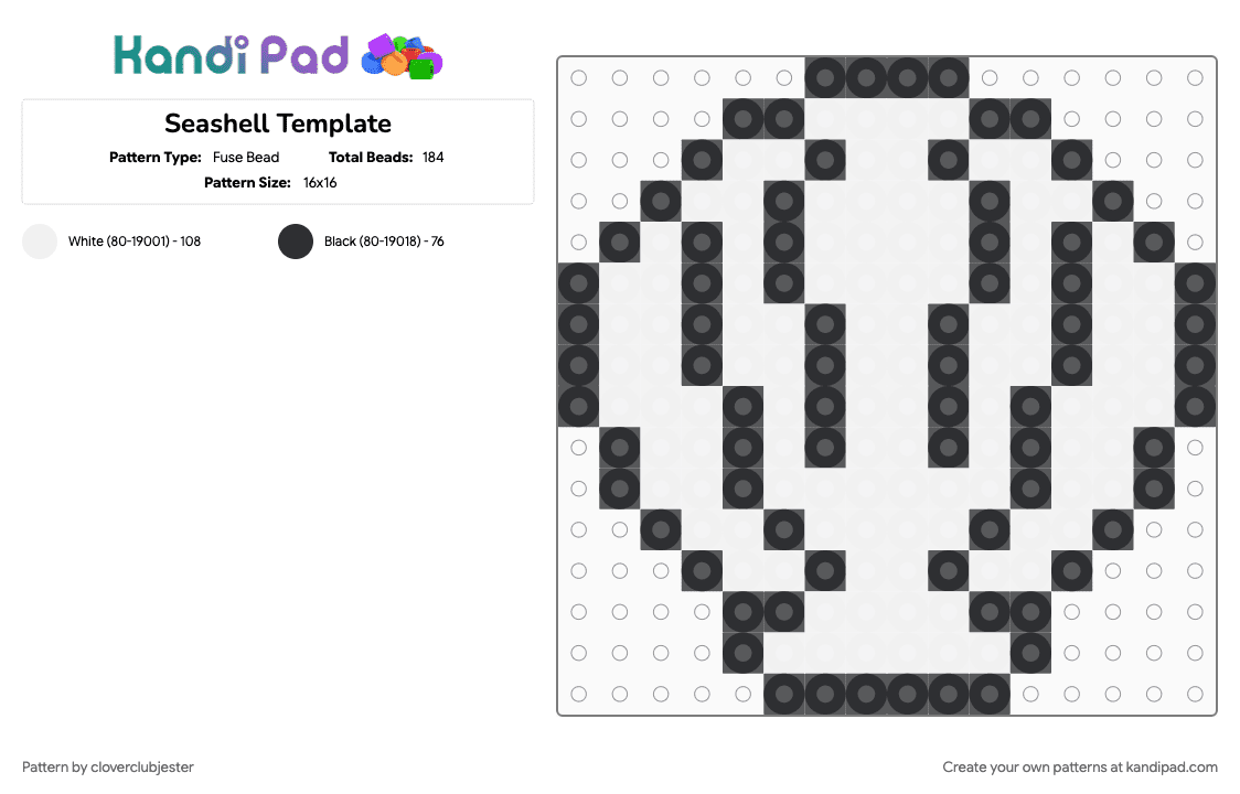 Seashell Template - Fuse Bead Pattern by cloverclubjester on Kandi Pad - black, white