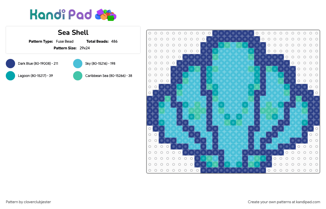 Sea Shell - Fuse Bead Pattern by cloverclubjester on Kandi Pad - blue, light blue