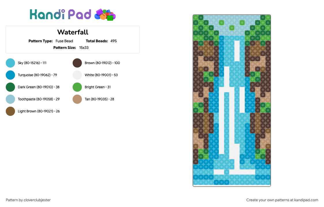 Waterfall - Fuse Bead Pattern by cloverclubjester on Kandi Pad - brown, light blue
