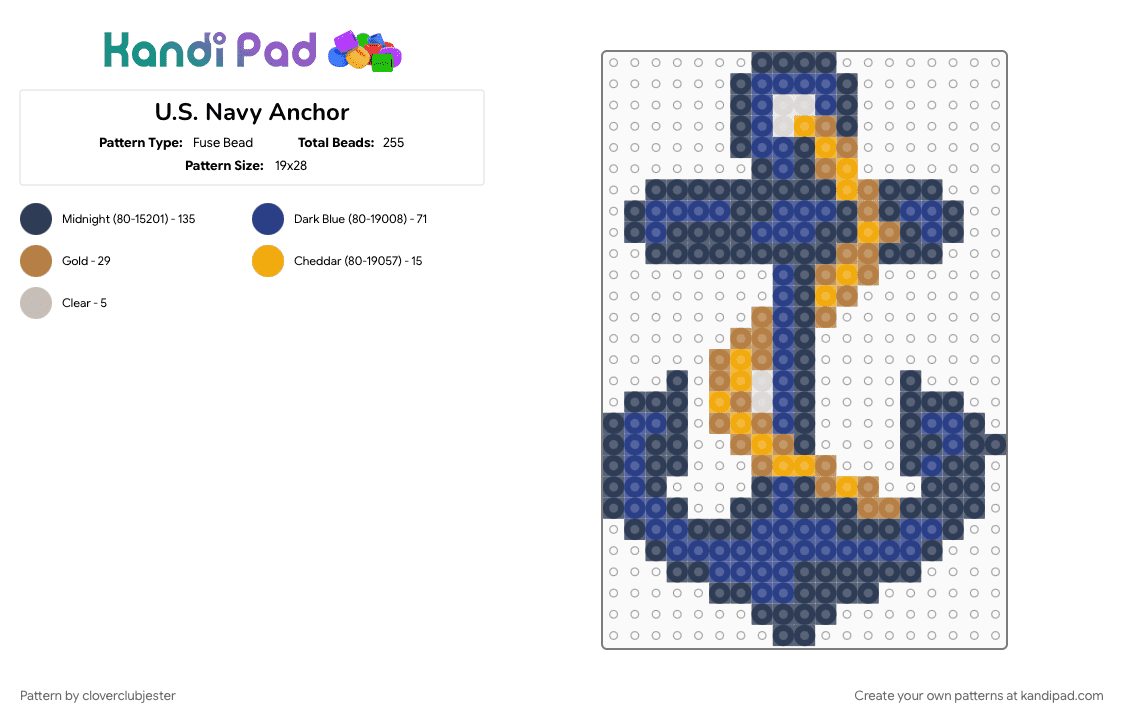U.S. Navy Anchor - Fuse Bead Pattern by cloverclubjester on Kandi Pad - blue, purple