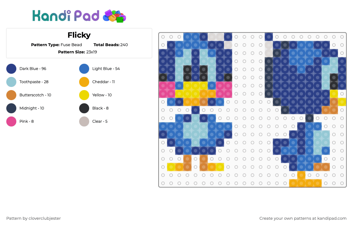 Flicky - Fuse Bead Pattern by cloverclubjester on Kandi Pad - blue