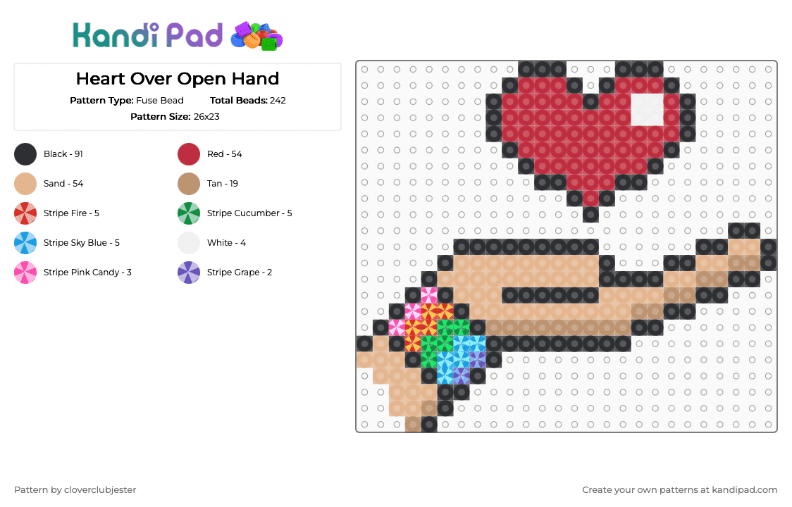 Heart Over Open Hand - Fuse Bead Pattern by cloverclubjester on Kandi Pad - red,beige