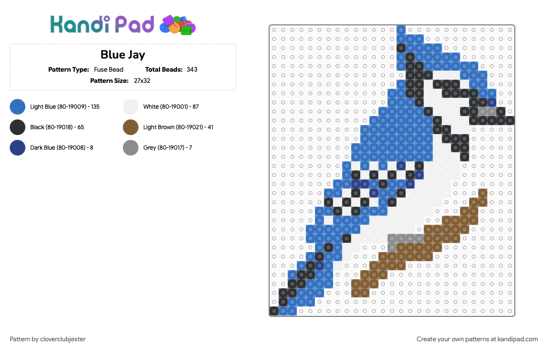 Blue Jay - Fuse Bead Pattern by cloverclubjester on Kandi Pad - blue