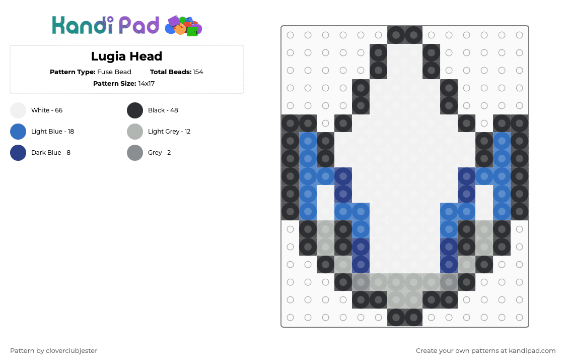 Lugia Head - Fuse Bead Pattern by cloverclubjester on Kandi Pad - white,blue