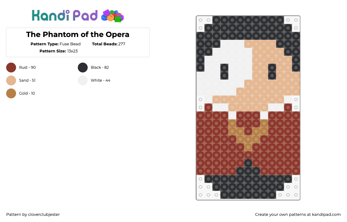 The Phantom of the Opera - Fuse Bead Pattern by cloverclubjester on Kandi Pad - phantom of the opera,musical,character,chibi,weeble wobble,masked,brown,tan