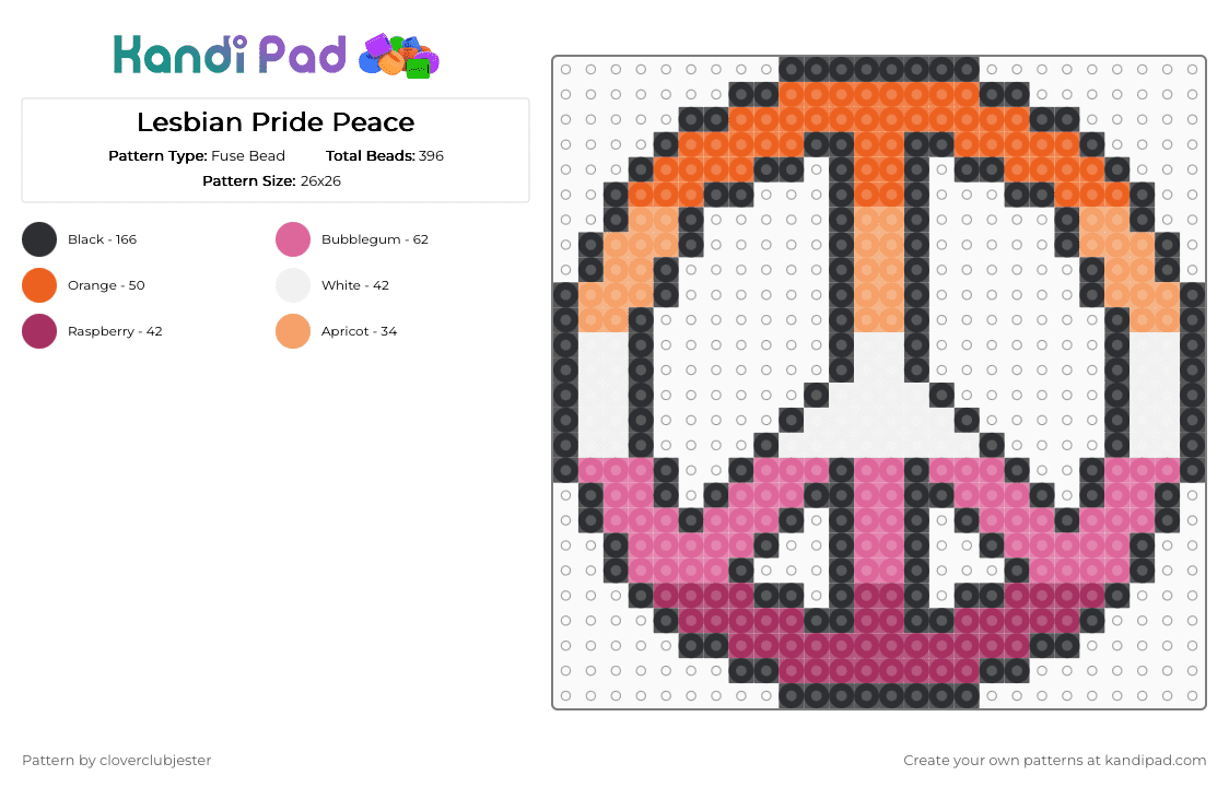 Lesbian Pride Peace - Fuse Bead Pattern by cloverclubjester on Kandi Pad - orange,pink,pride,lgbtqia,peace