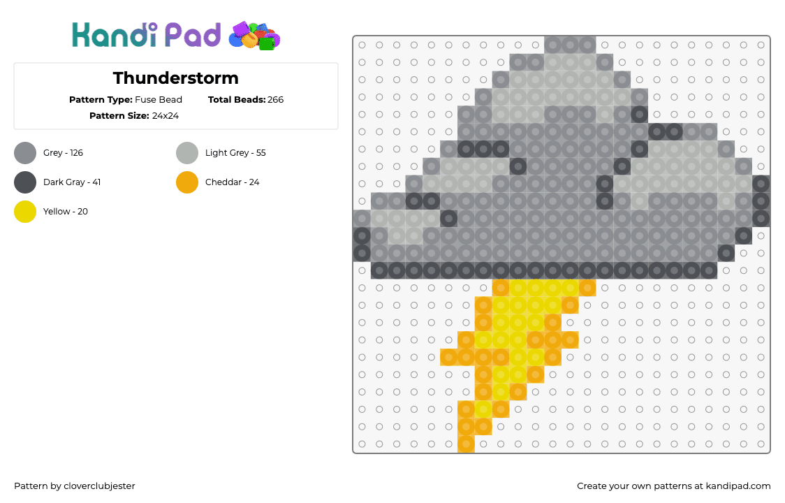 Thunderstorm - Fuse Bead Pattern by cloverclubjester on Kandi Pad - storm,lightning,cloud,thunder,weather,rain,gray,yellow