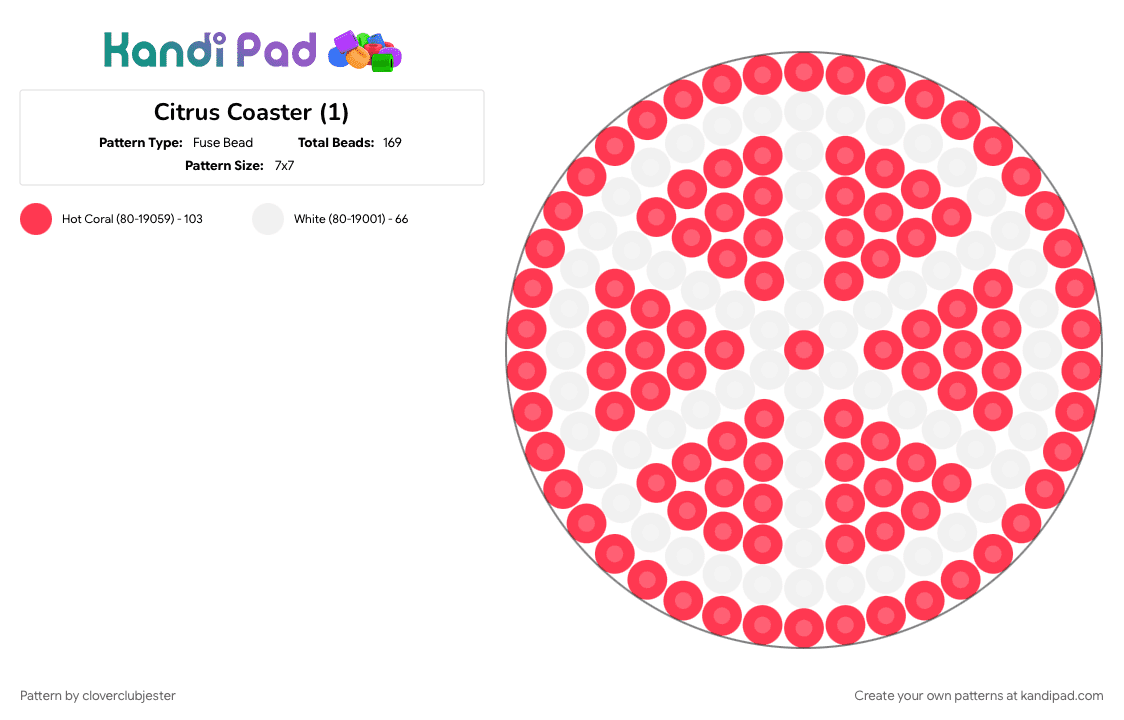 Citrus Coaster (1) - Fuse Bead Pattern by cloverclubjester on Kandi Pad - red, white