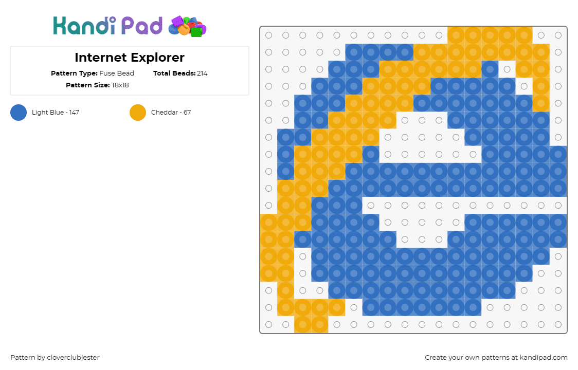 Internet Explorer - Fuse Bead Pattern by cloverclubjester on Kandi Pad - internet explorer,logo,browser,web,classic,blue,yellow