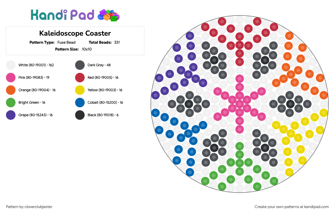 Kaleidoscope Coaster - Fuse Bead Pattern by cloverclubjester on Kandi Pad - gray, pink, white