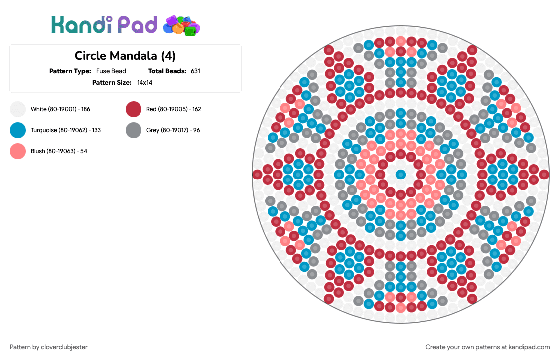 Circle Mandala (4) - Fuse Bead Pattern by cloverclubjester on Kandi Pad - red