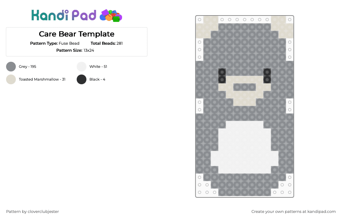 Care Bear Template - Fuse Bead Pattern by cloverclubjester on Kandi Pad - gray
