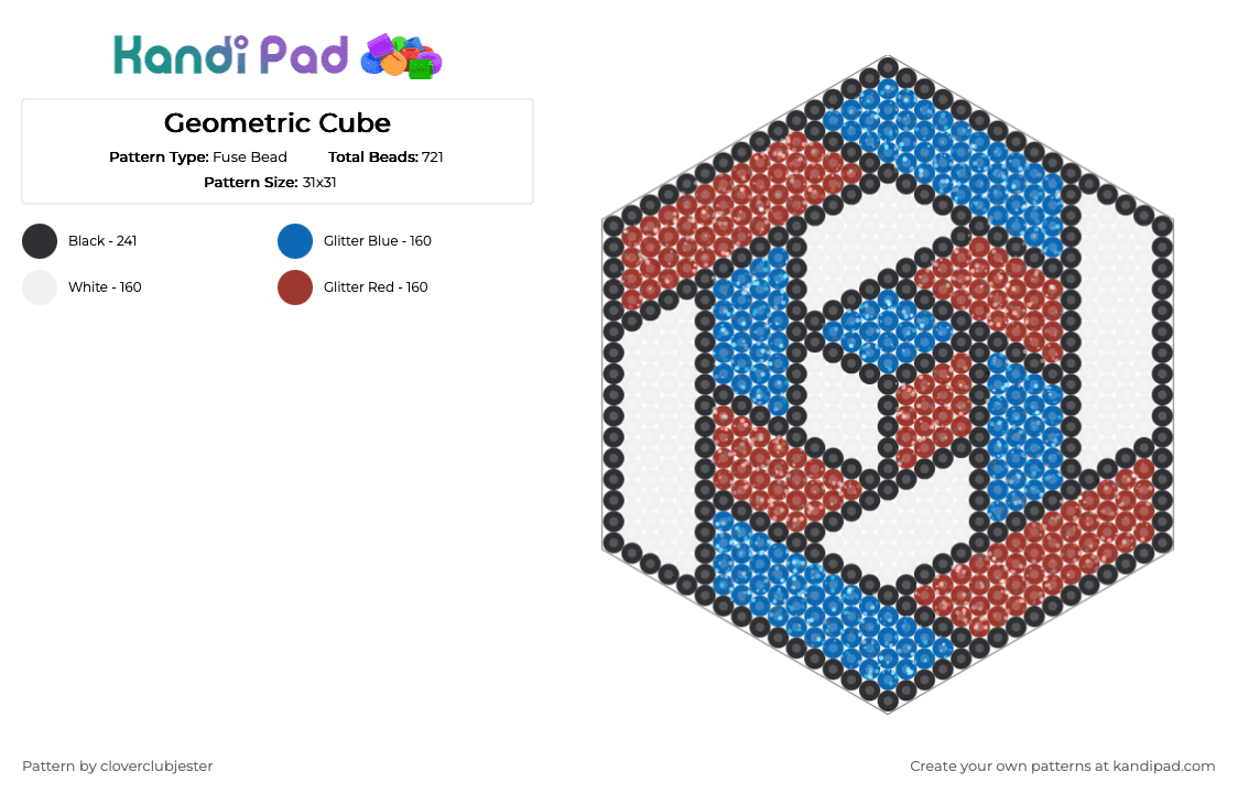 Geometric Cube - Fuse Bead Pattern by cloverclubjester on Kandi Pad - blue,red