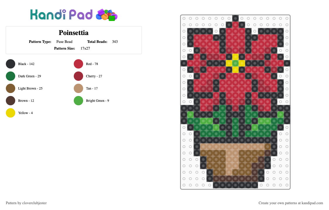 Poinsettia - Fuse Bead Pattern by cloverclubjester on Kandi Pad - red,green