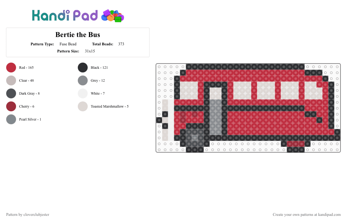 Bertie the Bus - Fuse Bead Pattern by cloverclubjester on Kandi Pad - red
