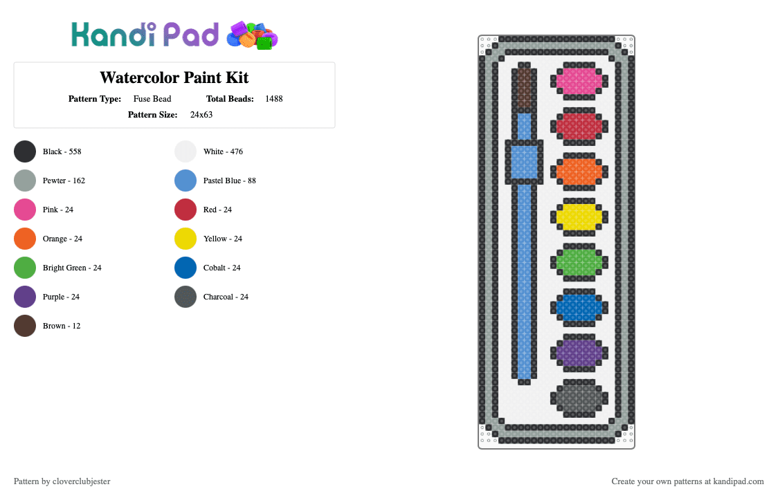 Watercolor Paint Kit - Fuse Bead Pattern by cloverclubjester on Kandi Pad - black,white,light blue,gray,colorful