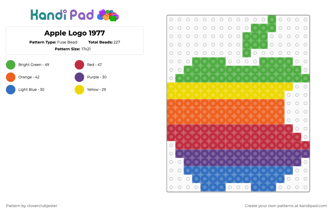 Apple Logo 1977 - Fuse Bead Pattern by cloverclubjester on Kandi Pad - green,orange,red