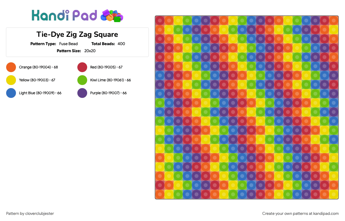 Tie-Dye Zig Zag Square - Fuse Bead Pattern by cloverclubjester on Kandi Pad - 