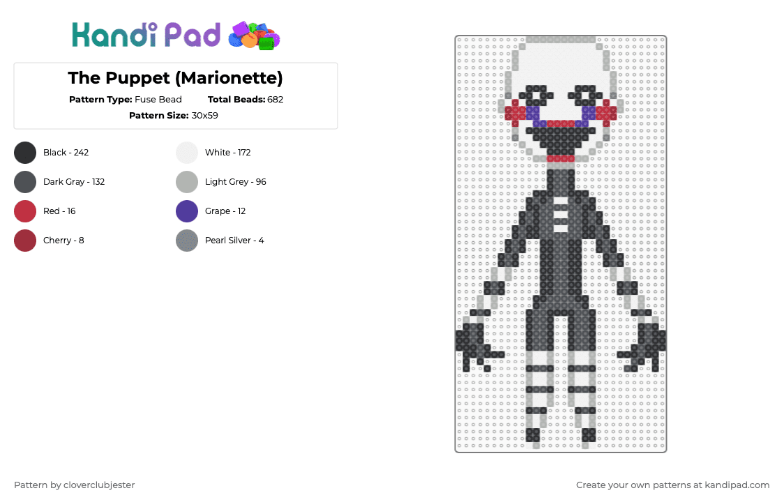 The Puppet (Marionette) - Fuse Bead Pattern by cloverclubjester on Kandi Pad - beige,gray
