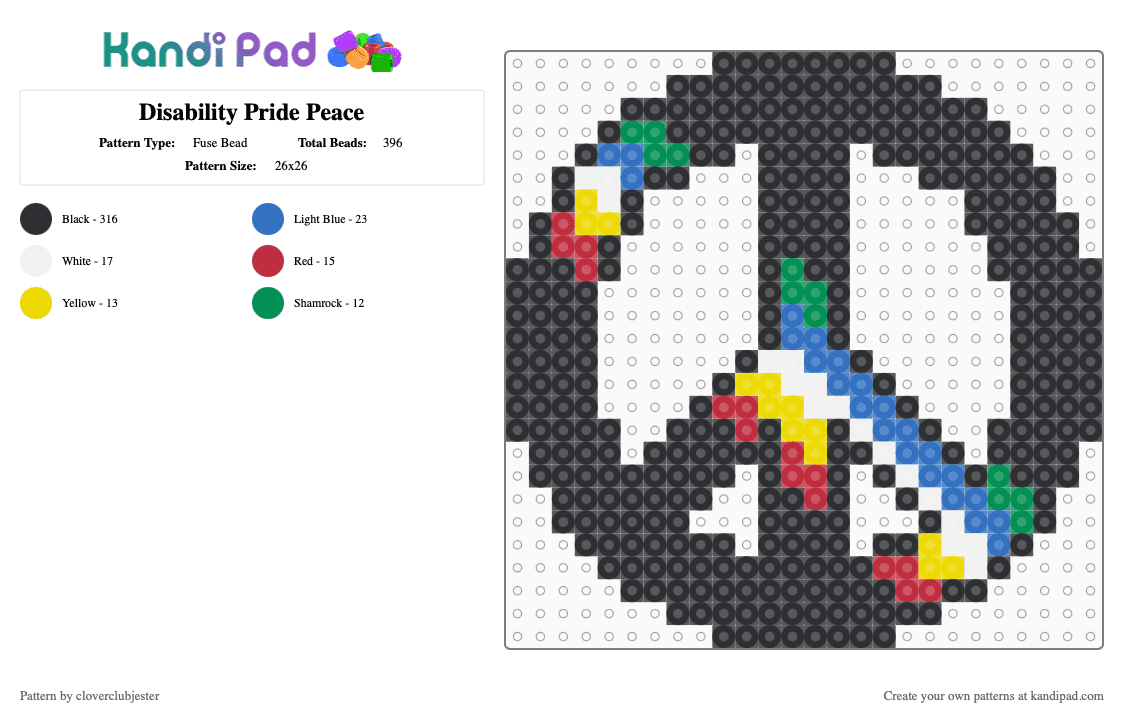 Disability Pride Peace - Fuse Bead Pattern by cloverclubjester on Kandi Pad - black,blue,red