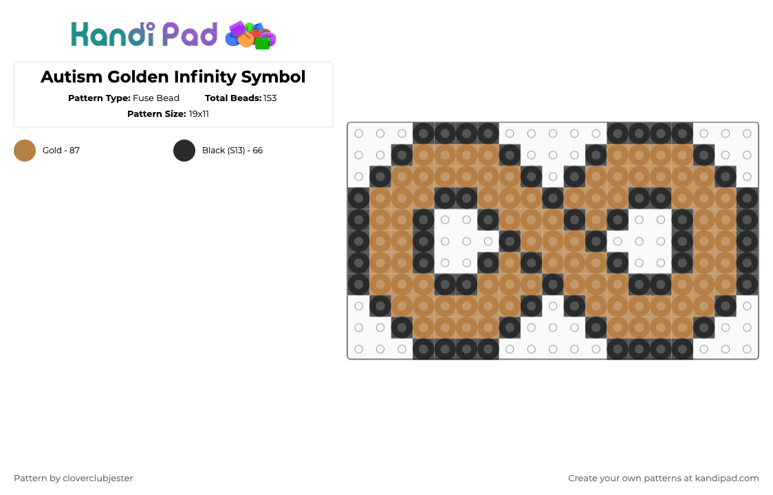 Autism Golden Infinity Symbol - Fuse Bead Pattern by cloverclubjester on Kandi Pad - tan,black