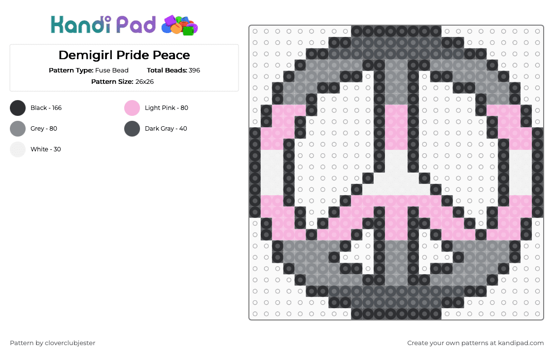 Demigirl Pride Peace - Fuse Bead Pattern by cloverclubjester on Kandi Pad - pink,gray