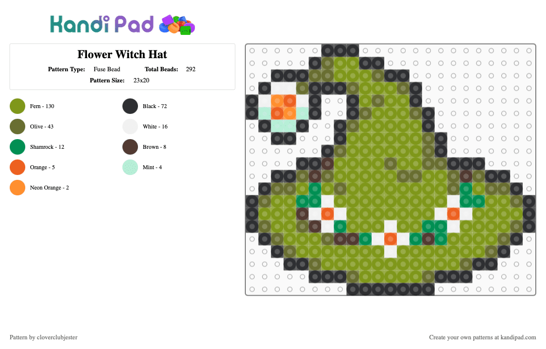 Flower Witch Hat - Fuse Bead Pattern by cloverclubjester on Kandi Pad - gold