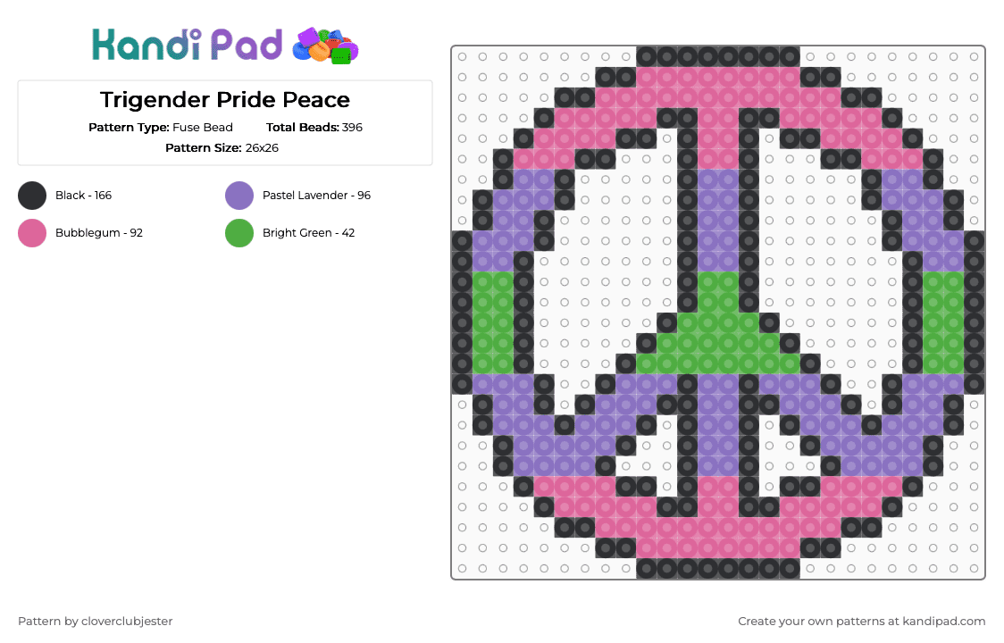 Trigender Pride Peace - Fuse Bead Pattern by cloverclubjester on Kandi Pad - pink,blue