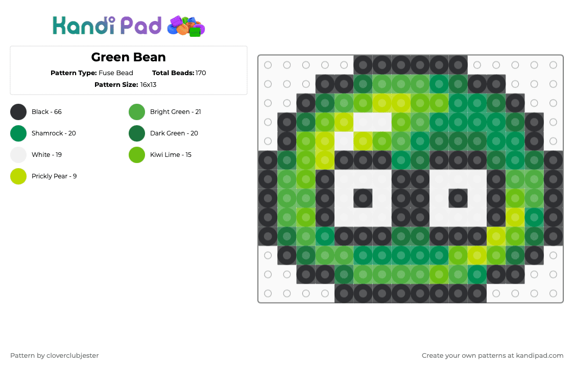 Green Bean - Fuse Bead Pattern by cloverclubjester on Kandi Pad - green