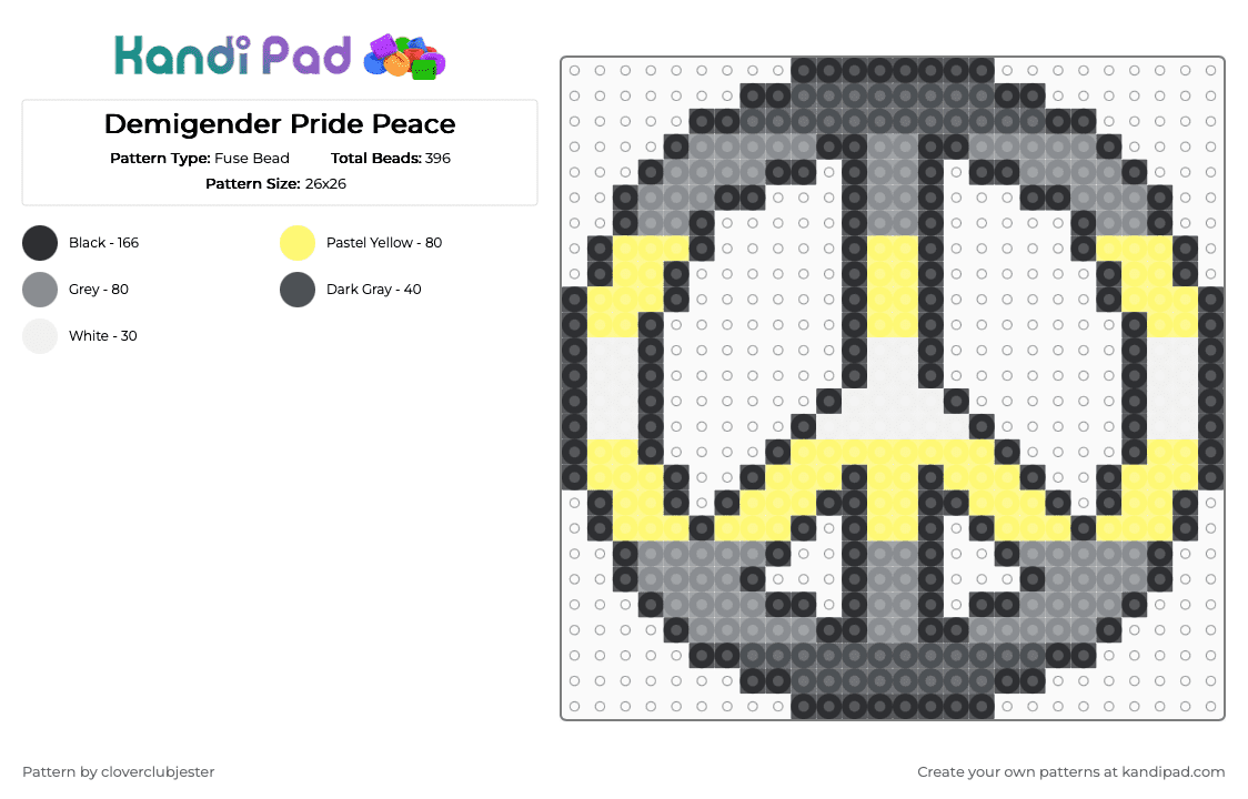 Demigender Pride Peace - Fuse Bead Pattern by cloverclubjester on Kandi Pad - yellow,gray