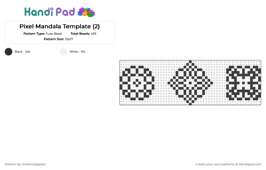 Pixel Mandala Template (2) - Fuse Bead Pattern by cloverclubjester on Kandi Pad - black,white