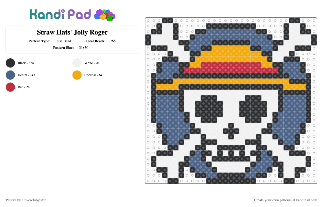 Straw Hats\' Jolly Roger - Fuse Bead Pattern by cloverclubjester on Kandi Pad - blue