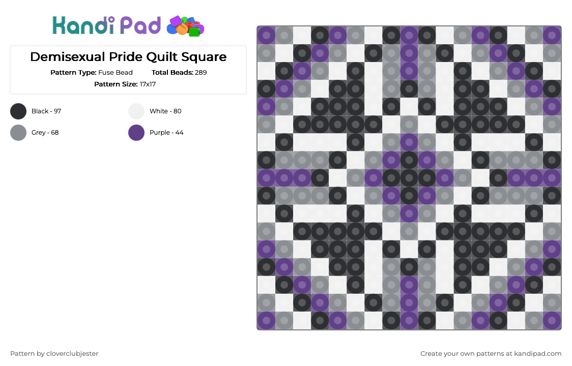 Demisexual Pride Quilt Square - Fuse Bead Pattern by cloverclubjester on Kandi Pad - purple,gray