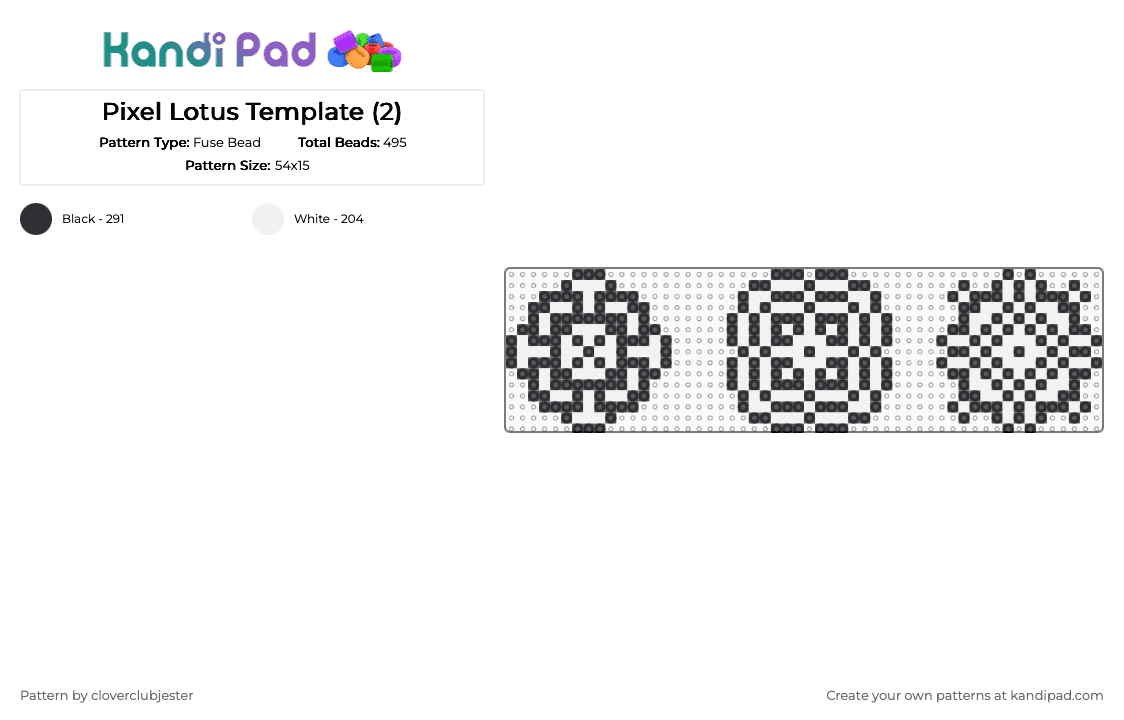 Pixel Lotus Template (2) - Fuse Bead Pattern by cloverclubjester on Kandi Pad - black,white
