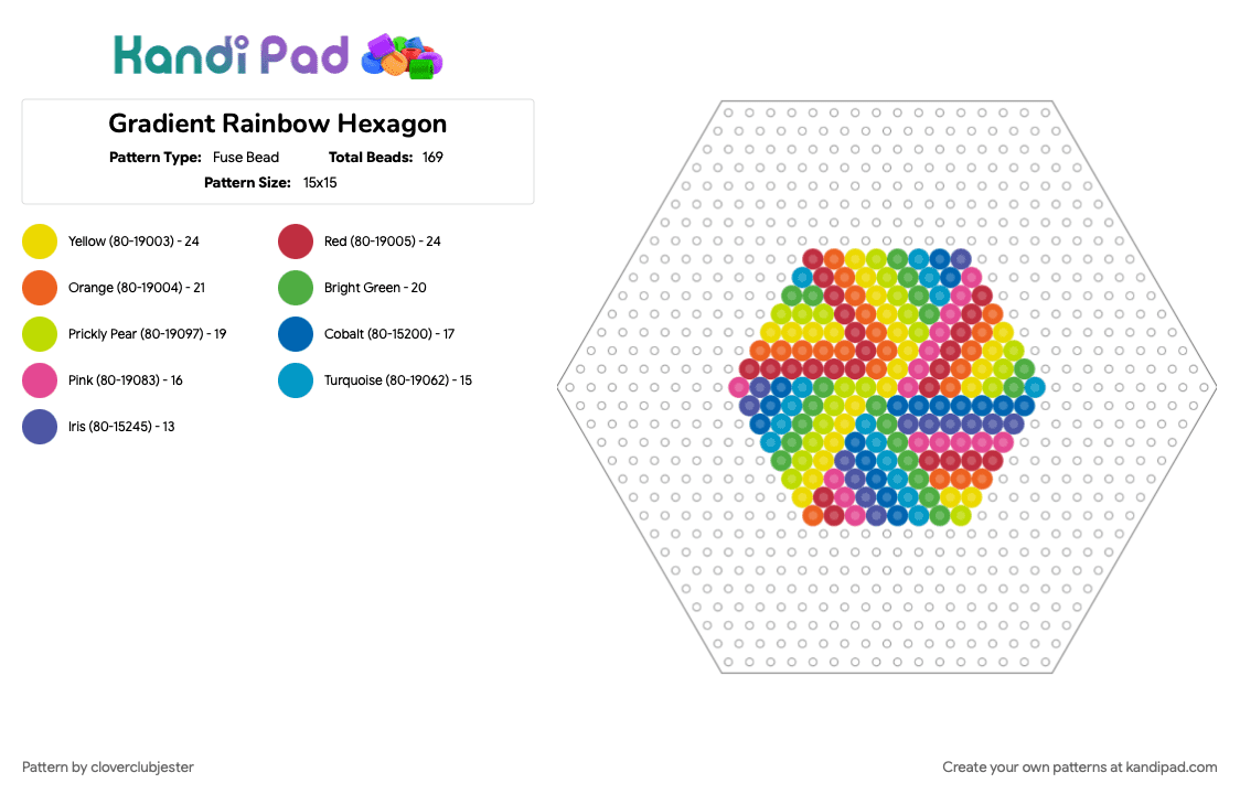Gradient Rainbow Hexagon - Fuse Bead Pattern by cloverclubjester on Kandi Pad - green, orange, red, yellow