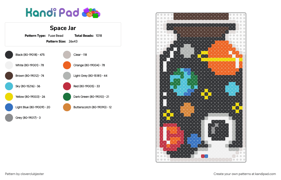 Space Jar - Fuse Bead Pattern by cloverclubjester on Kandi Pad - beige, black, brown, orange