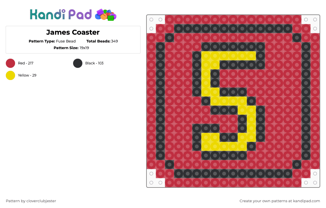 James Coaster - Fuse Bead Pattern by cloverclubjester on Kandi Pad - red