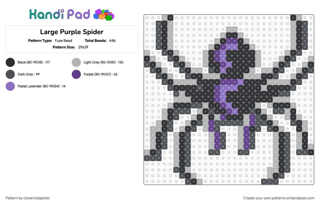 Large Purple Spider - Fuse Bead Pattern by cloverclubjester on Kandi Pad - beige, gray