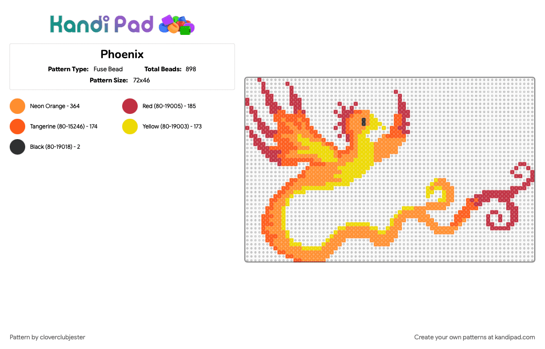 Phoenix - Fuse Bead Pattern by cloverclubjester on Kandi Pad - orange