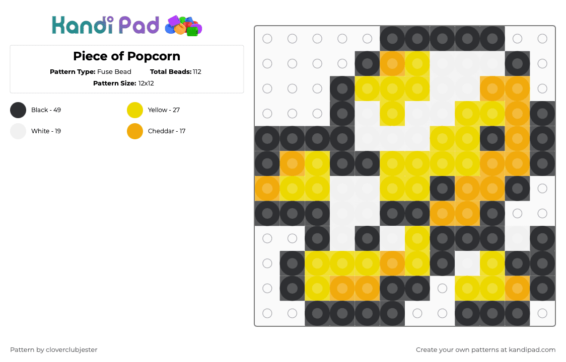 Piece of Popcorn - Fuse Bead Pattern by cloverclubjester on Kandi Pad - orange,yellow