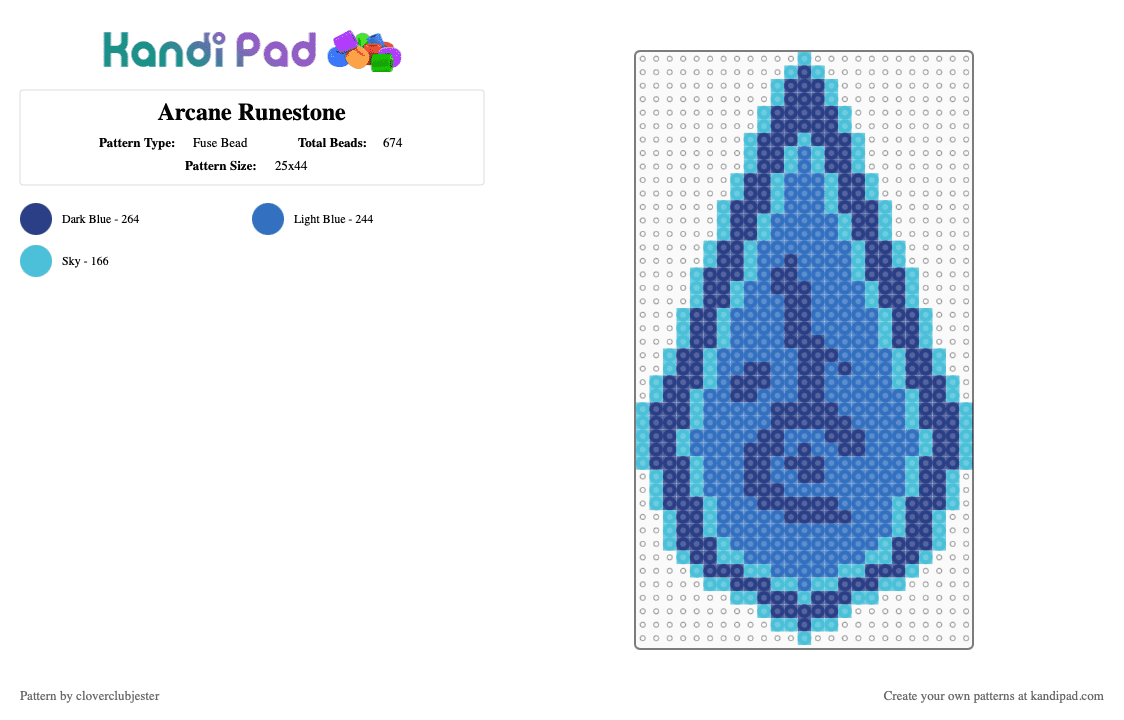 Arcane Runestone - Fuse Bead Pattern by cloverclubjester on Kandi Pad - blue